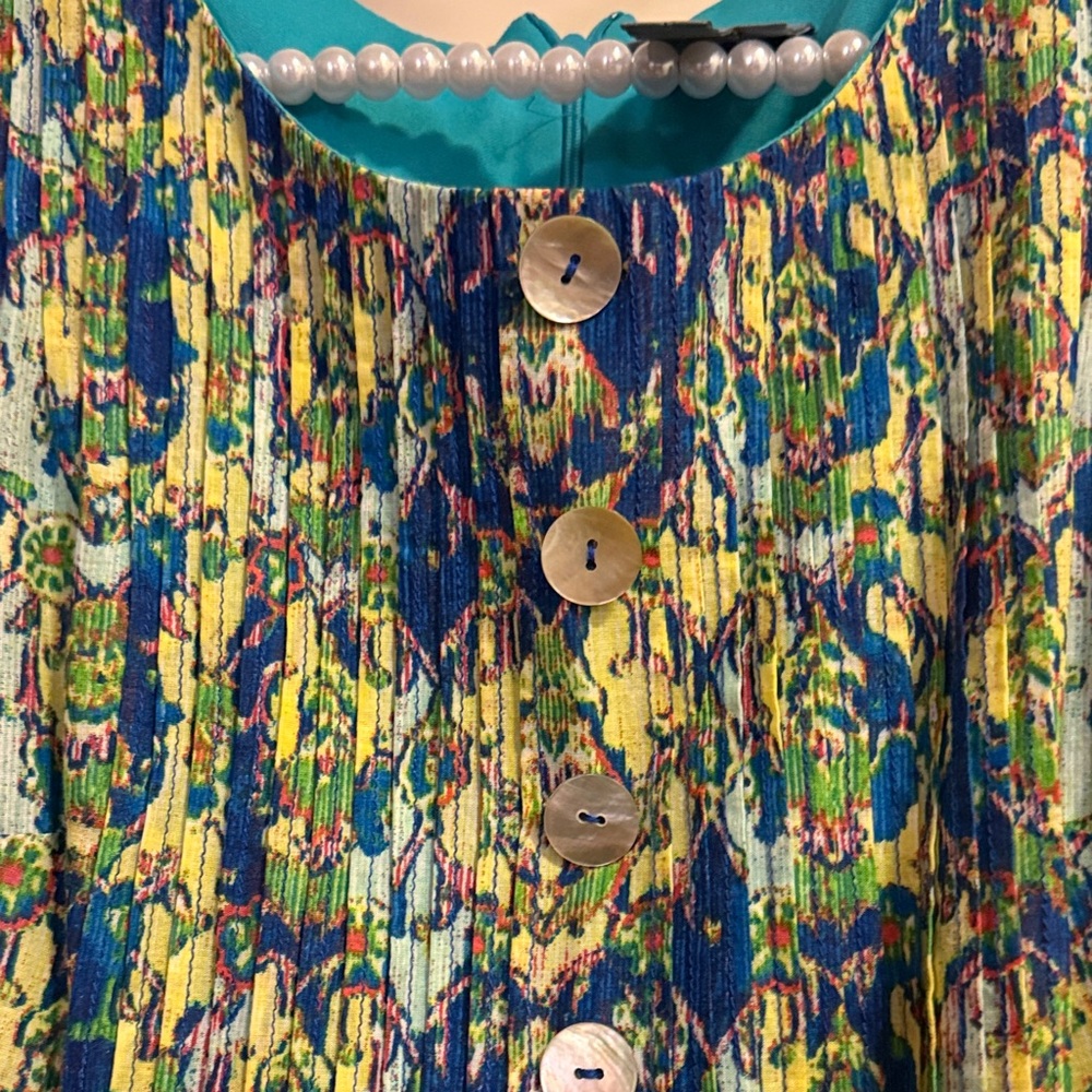 EUC Rabbit Rabbit Rabbit Colorful Sleeveless Dress Button Detail Size 8 Petite - Picture 3 of 5